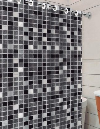 Cortina de Box com Ilhós - Estampa Pastilhas Preta