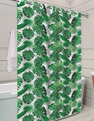 Cortina de Box com Ilhós – Estampa Folhas