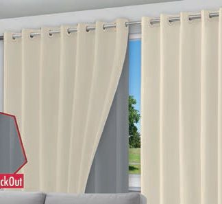 Cortina Black-Out Película com Voil Forro Bege com Ilhós