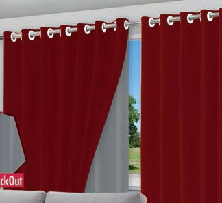 Cortina Black-Out Película com Voil Forro Bordô com Ilhós